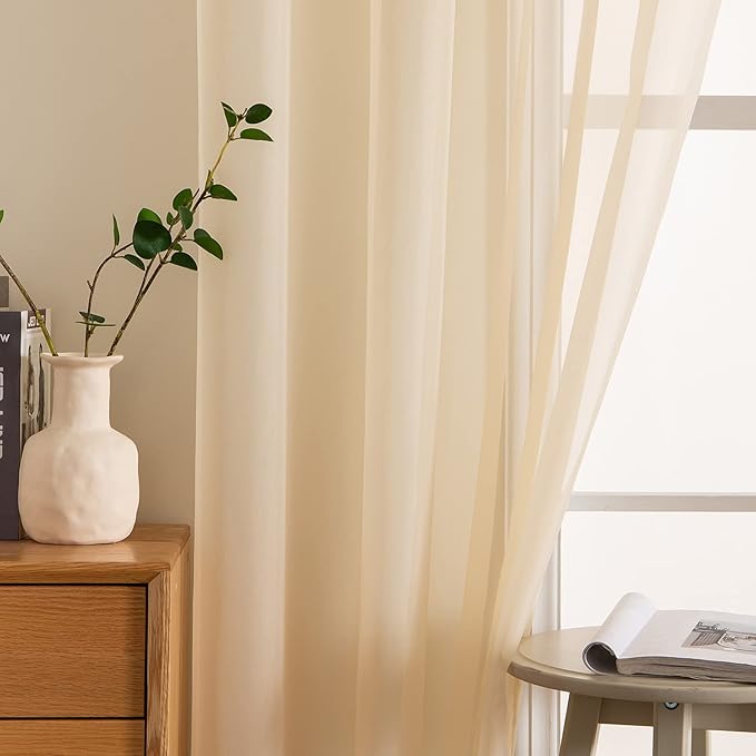 MIULEE Cream Beige Window Sheer Curtains - Image 5