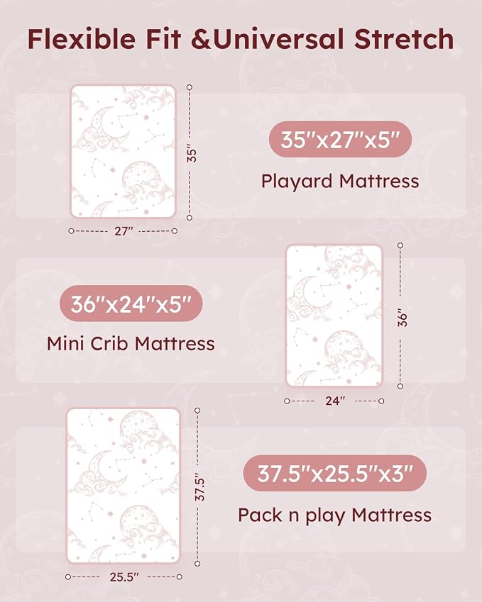 Pack and Play Sheets Fitted 3 Pack, Mini Crib Sheets - Image 3