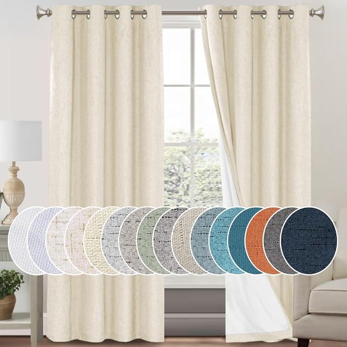 PrinceDeco 100% Blackout Curtains 96 Inches Long 2 Panels Sets Linen Black Out by PrinceDeco