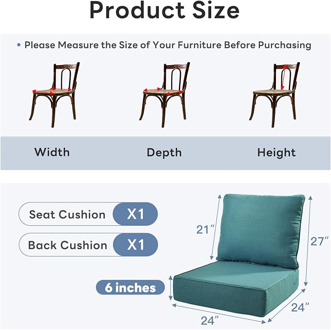 6" Thicker Outdoor Chair Cushions Set- 24" *24" *6" Waterproof Patio Furniture - Image 2