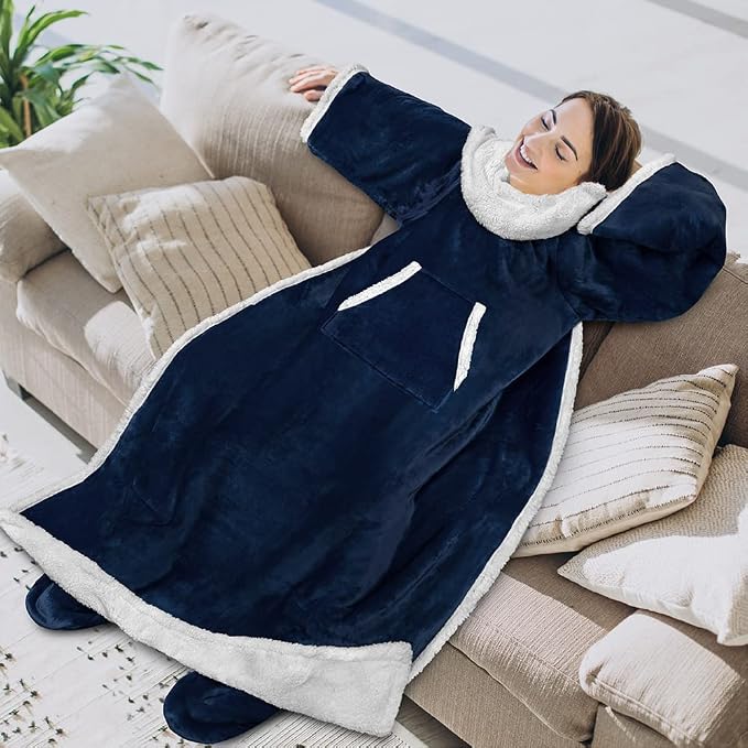 PAVILIA Sherpa Blanket with Sleeves, Foot Pocket - Image 3
