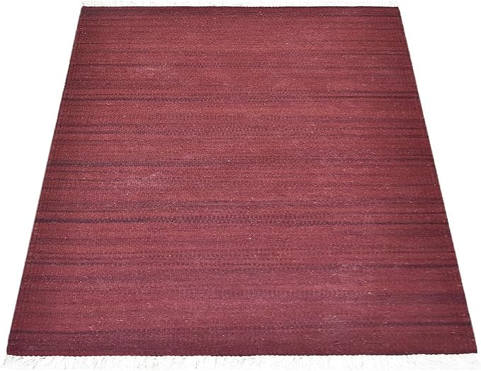 Rugsotic Carpets Hand Woven Flat Weave Kilim Wool 6'x9' Area Rug Solid Dark Red - Image 3