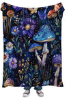 Cute Whimsical Mushroom Throw Blanket Aesthetic Dark Botanical Florals Throw by Reateforin