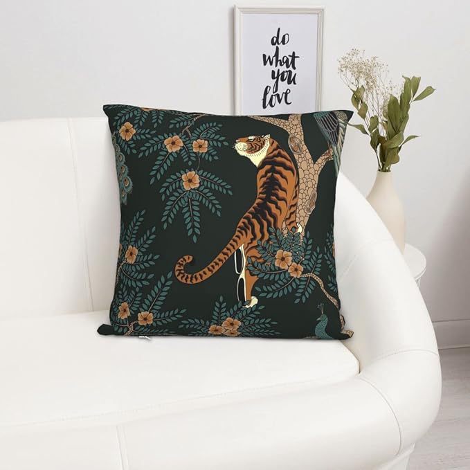 NBFKDO Pillow Cover, Tiger and Peacock Throw Pillow Case Modern Cushion Cover - Image 5