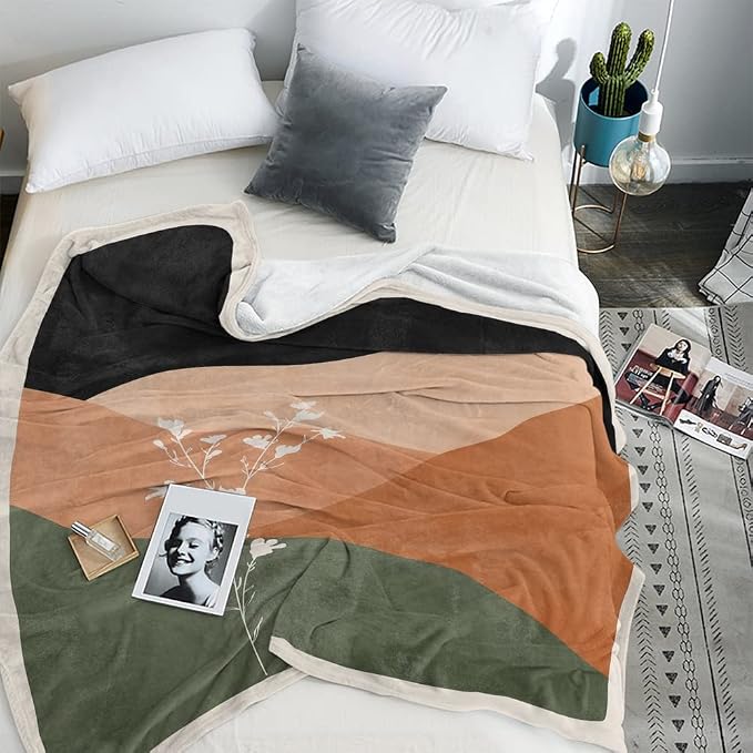 Boho Orange Mid Century Blankets Abstract Modern Throw Blanket Minimalist Sun - Image 4