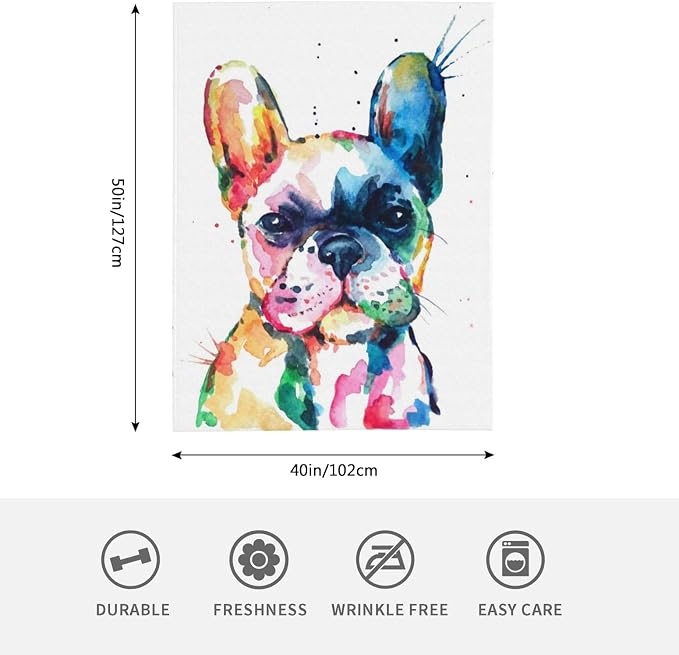 HGOD DESIGNS Watercolor French Bulldog Fleece Throw Blanket Ultra Soft Cozy - Image 2