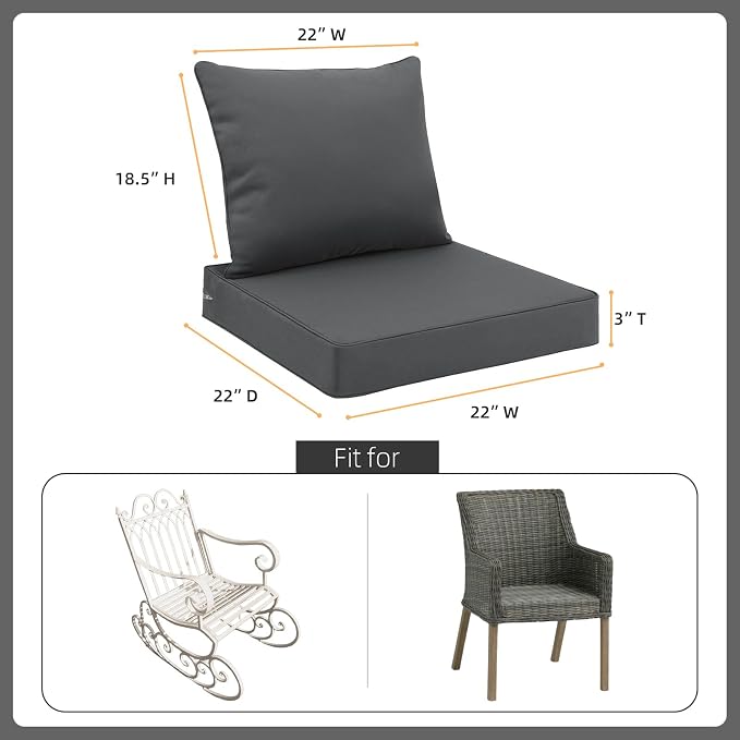 Favoyard Outdoor Seat Cushion Set 22 x 22 Inch Waterproof & Fade Resistant - Image 2
