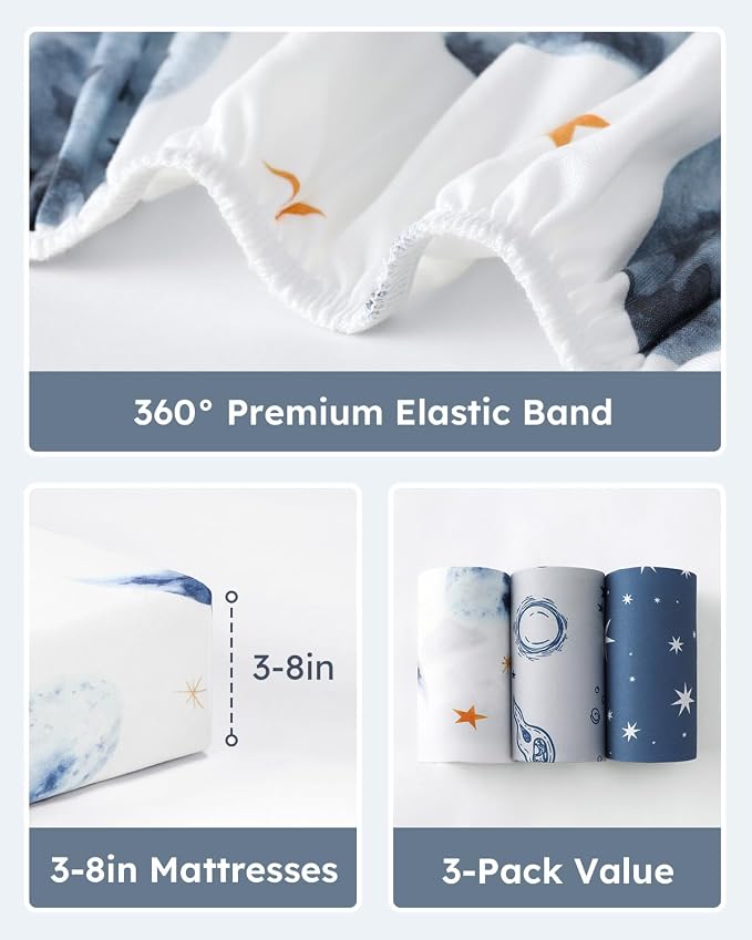 Baby Crib Sheets for Boys Girls, Breathable Soft Microfiber Baby Sheet Grey & - Image 5