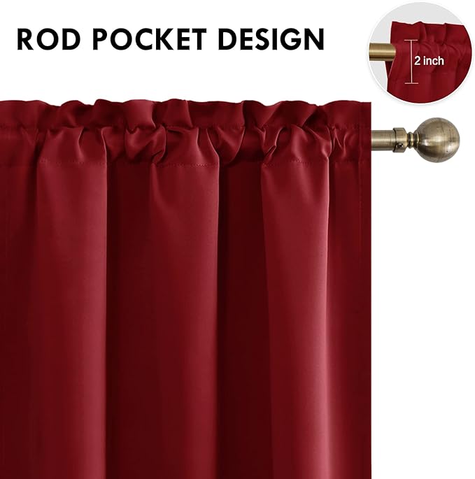 DWCN Burgundy Room Darkening Blackout Curtains - Image 4