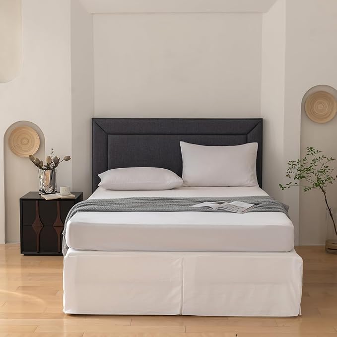 Full Bed Skirt, Grid Plaid Soft Quadruple Pleated Ruffle Bed Skirt, Tailored - Image 4