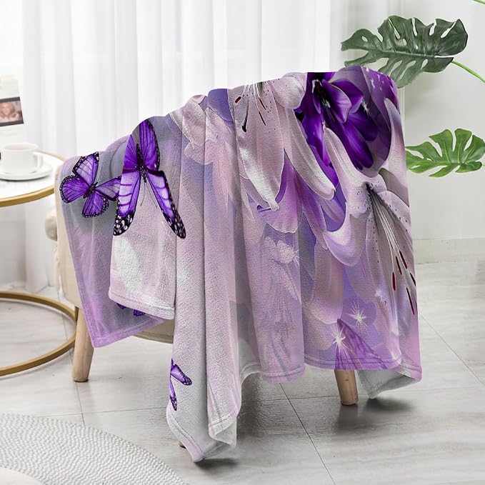 Purple Butterfly Flower Throw Blanekts Butterfly Blankets Soft Lightweight Cozy - Image 4