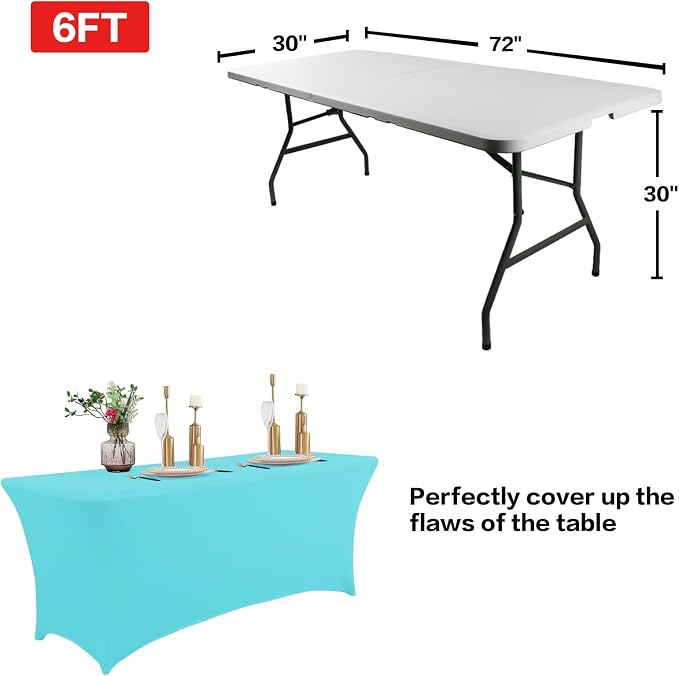 IVAPUPU 6FT Table Cloth for Rectangular Fitted Events Stretch Blue Mist Table - Image 3