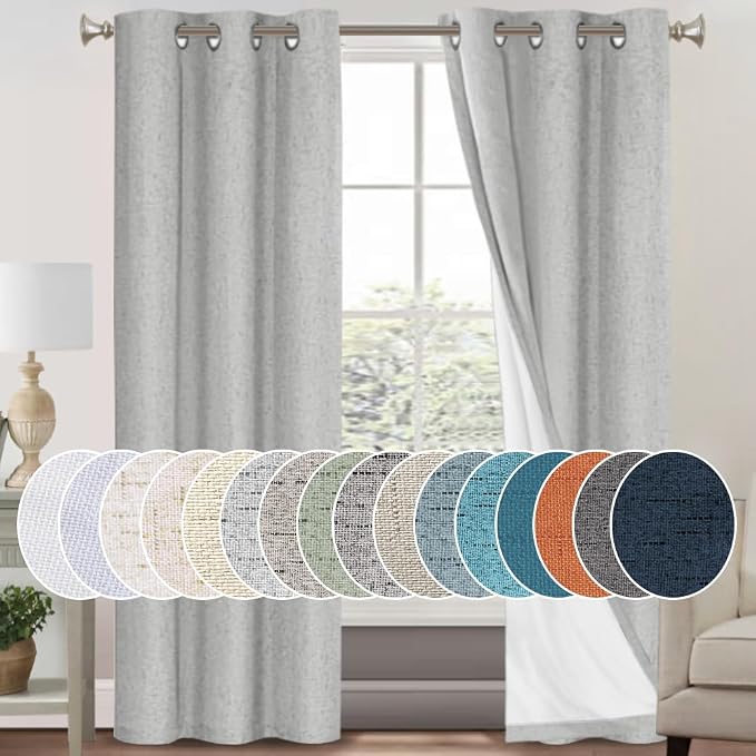 PrinceDeco Blackout Curtains 84 Inches Long Linen Blackout Curtains by PrinceDeco