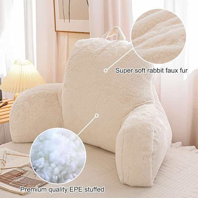Holawakaka Large Faux Fur Bed Rest Pillow - Image 6