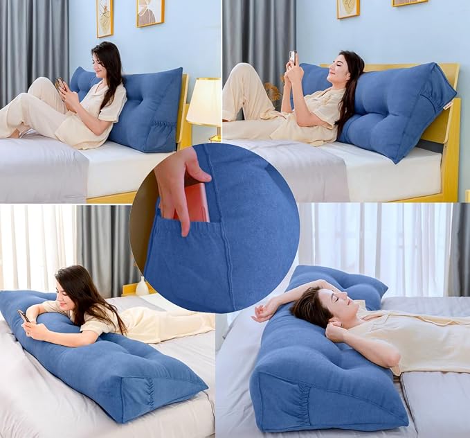 Triangular Reading Bed Rest Pillow Large Bolster Cushion Headboard Backrest - Image 5