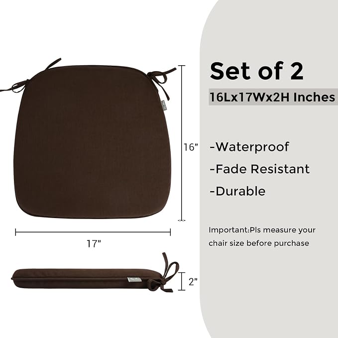 Outdoor Chair Cushions Set of 2, Patio Seat Cushion 17"x16"x2", U-Shaped Dining - Image 3