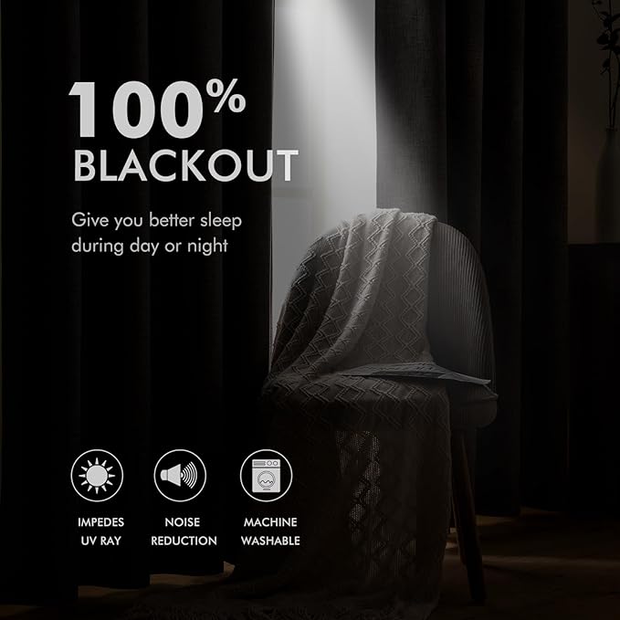 MIULEE Linen Texture Curtains for Bedroom Solid 100% Blackout Thermal Insulated - Image 3