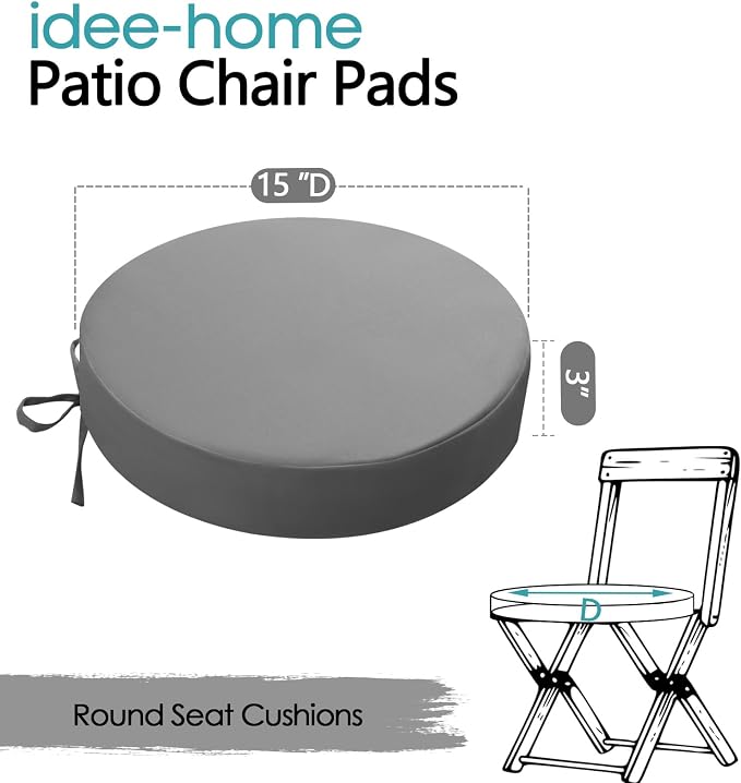idee-home Outdoor Bistro Chair Cushions, 15”x15”x 3” Thick Outdoor Round Seat - Image 6