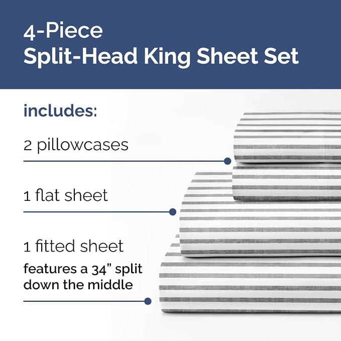 Split Head King Sheet Set – 4 Piece Flex Split Top King Sheets - Image 2