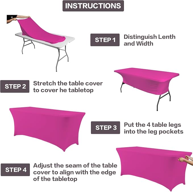 IVAPUPU 6FT Table Cloth for Rectangular Fitted Events Stretch Fuchsia Table - Image 4