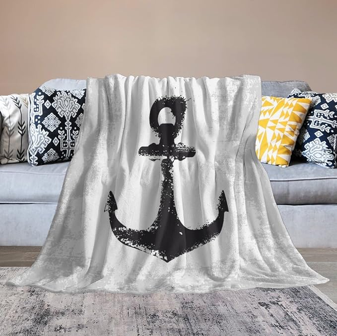 Nautical Anchor Blanket Modern Abstract Light Grey Black Anchor Art Print Soft - Image 4
