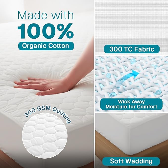 FABDREAMS Organic Quilted Mattress Protector | King Mattress Pad| Mattress - Image 3