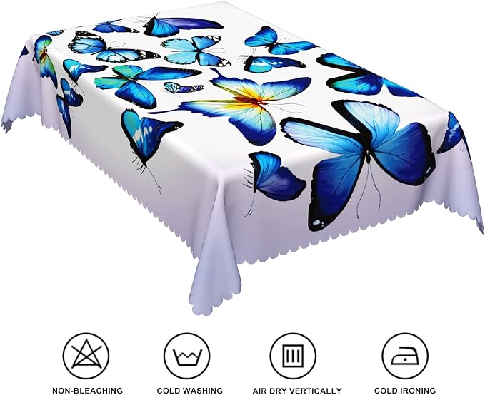 70x90inches Blue Butterfly Rectangle Tablecloth Natural Butterflies Light - Image 6