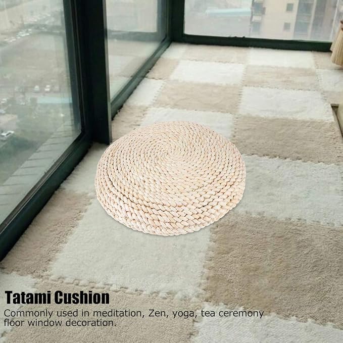 Japanese Round Tatami Hand Woven Floor Cushion, Meditation Yoga Mat, Corn Bran - Image 3