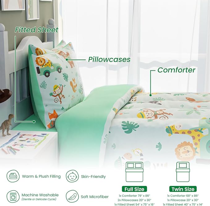 SANDJEST Jungle Animal Comforter Set Twin Size 68x86in - Image 3