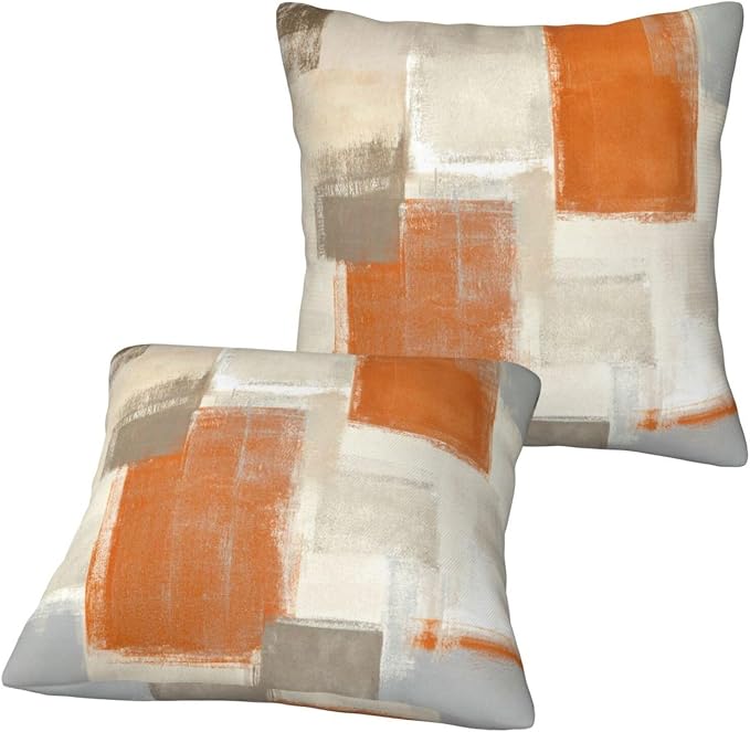 bassyil Orange Grey Abstract Art Painting Throw Pillow Covers Decorative Linen - Image 9