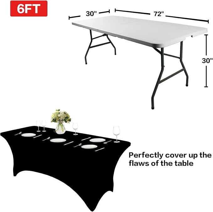 IVAPUPU 2 Pack 6FT Table Cloth for Rectangular Fitted Events Stretch Black - Image 3
