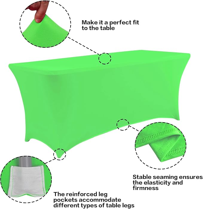 IVAPUPU 2 Pack 4FT Table Cloth for Rectangular Fitted Events Stretch Green - Image 2