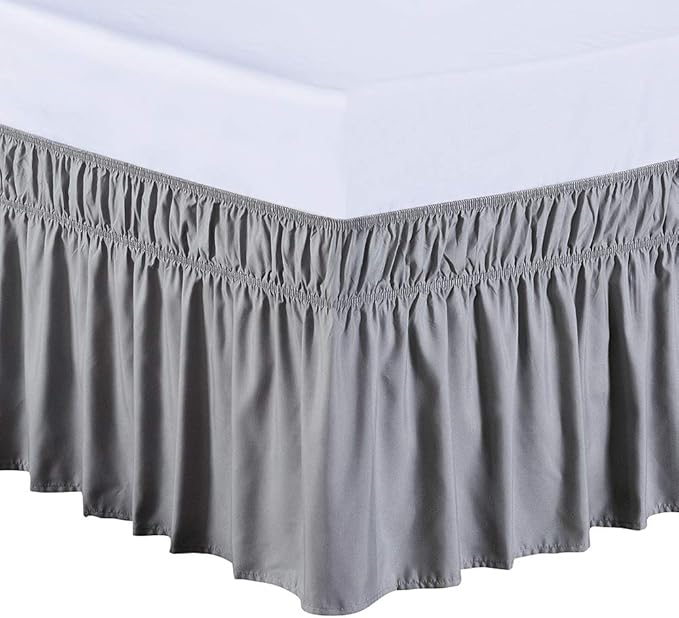 MEILA Wrap Around Bed Skirt Three Fabric Sides Elastic Dust Ruffled 24 Inch by MEILA