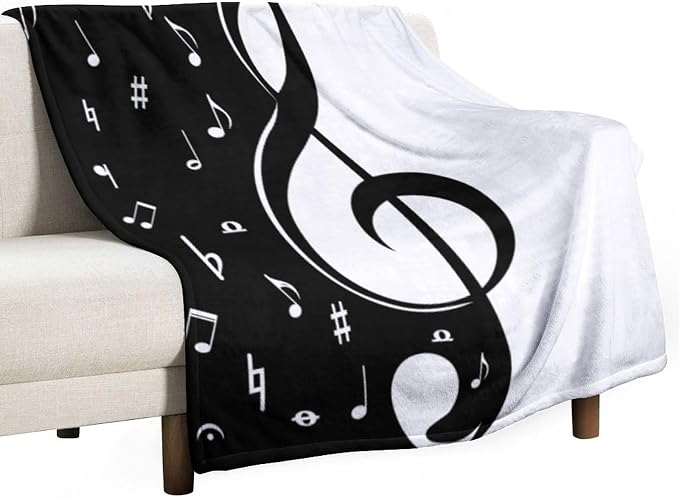 Music Blanket Abstract Funny Black White Music Note Art Printed Soft Cozy by JADERYS