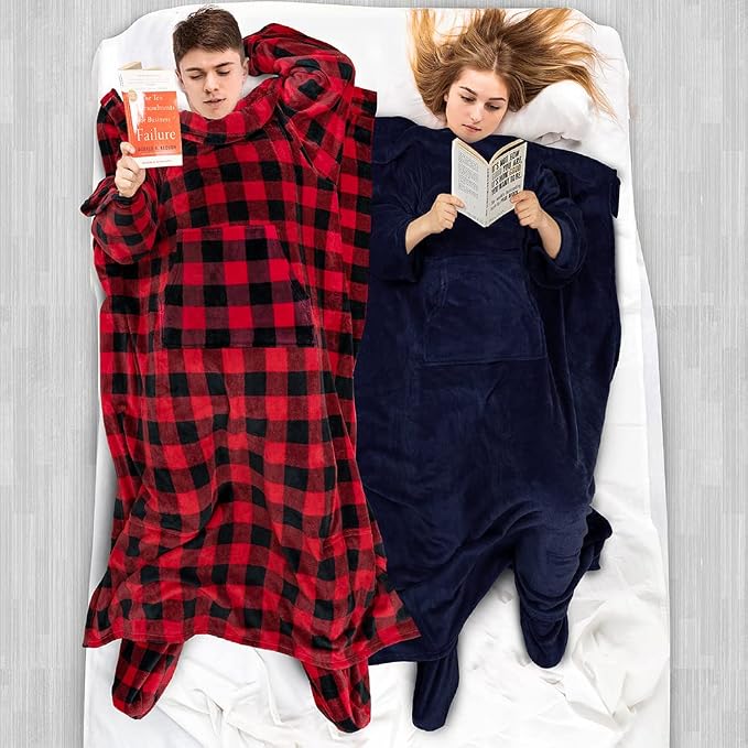 PAVILIA Fleece Blanket with Sleeves, Foot Pockets - Image 5