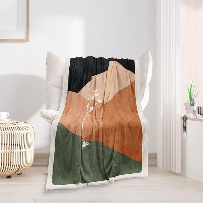 Boho Orange Mid Century Blankets Abstract Modern Throw Blanket Minimalist Sun - Image 2