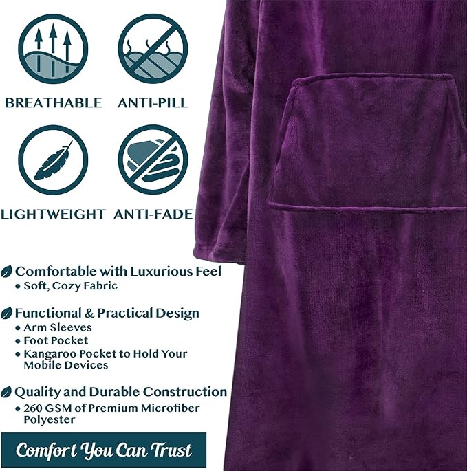 PAVILIA Fleece Blanket with Sleeves, Foot Pockets - Image 4