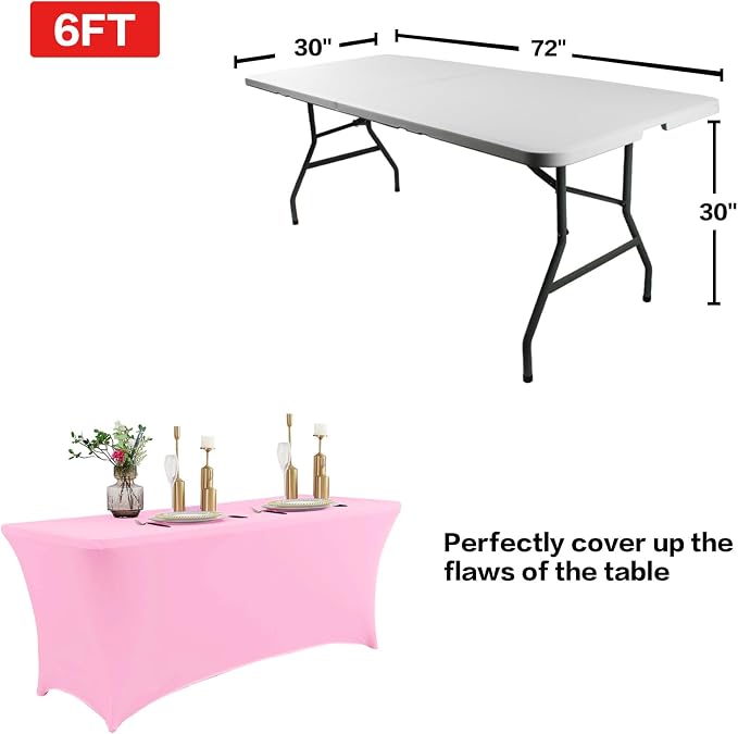IVAPUPU 2 Pack 6FT Table Cloth for Rectangular Fitted Events Stretch Pink Table - Image 3