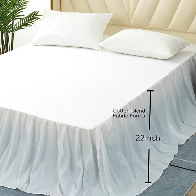 White Bed Skirt Queen Size Ruffled Bed Skirt - Image 4
