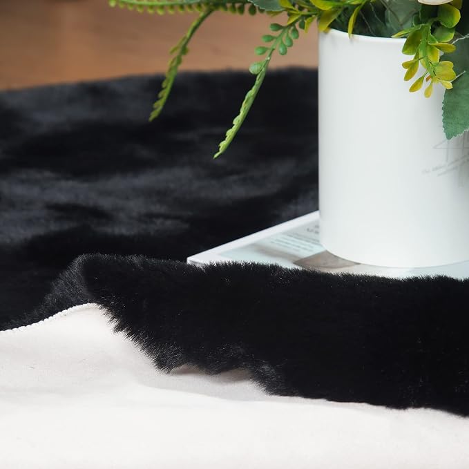 Black Round Rugs 8ft Machine Washable Rabbit Fur Area Rug Large Circle Rugs - Image 7