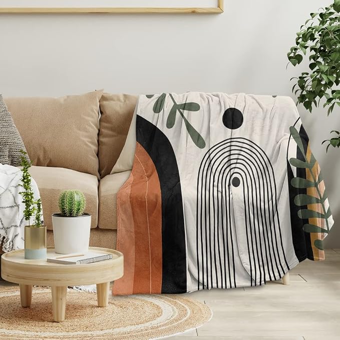 Abstract Modern Throw Blanket Boho Minimalist Mid Century Sun Aesthetic Soft by Reateforin
