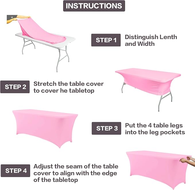 IVAPUPU 2 Pack 6FT Table Cloth for Rectangular Fitted Events Stretch Pink Table - Image 5