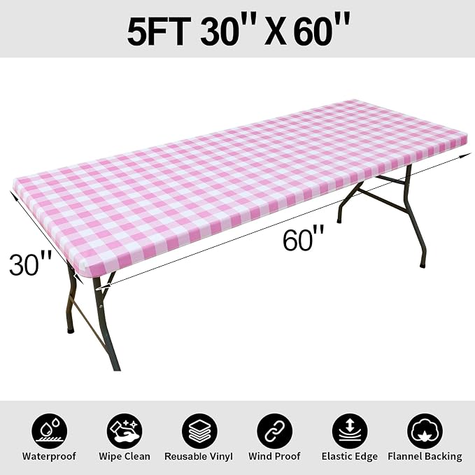 Smiry Rectangle Picnic Table Cloth, Elastic Waterproof Fitted Vinyl Tablecloths - Image 8