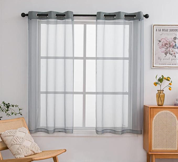PI Grey Sheer Curtains 63 Inches Long by PI