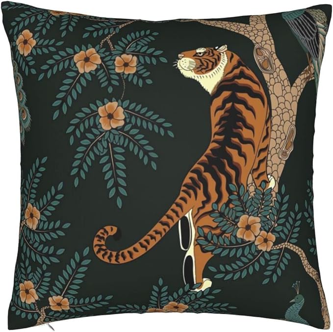 NBFKDO Pillow Cover, Tiger and Peacock Throw Pillow Case Modern Cushion Cover - Image 7