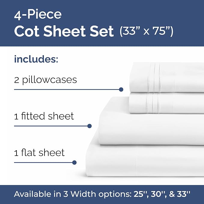 Cot Sheet Set 33” x 75” – Easy-Fit Cot Size Mattress Sheets – Ideal - Image 2