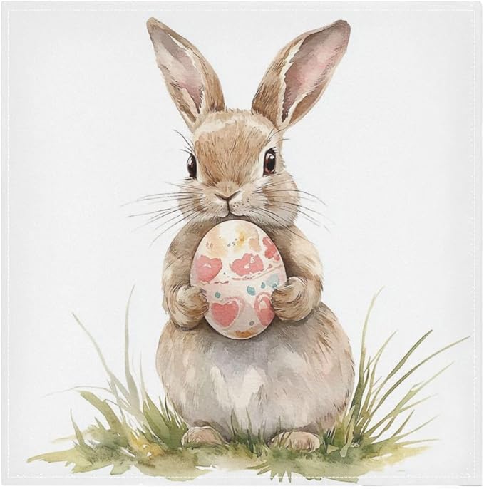 ALAZA Bunny Rabbit Easter Egg Cloth Napkins Set of 4, 20x20 Inch Washable and by ALAZA