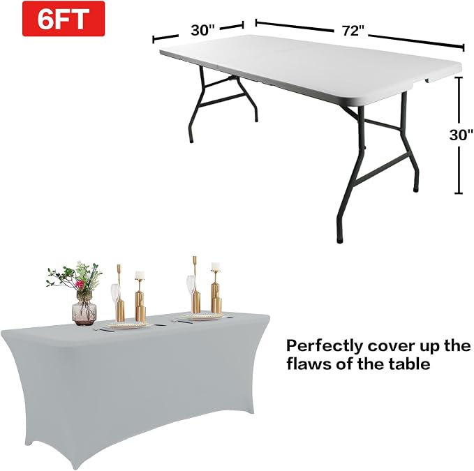 IVAPUPU 2 Pack 4FT Table Cloth for Rectangular Fitted Events Stretch Grey Table - Image 3