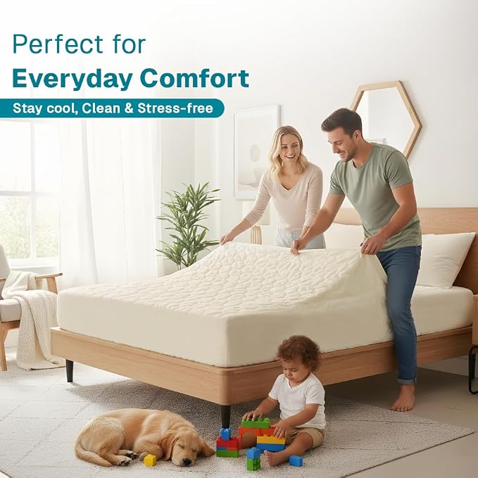 FABDREAMS Organic Quilted Mattress Protector Queen Size | Mattress Pad| - Image 5