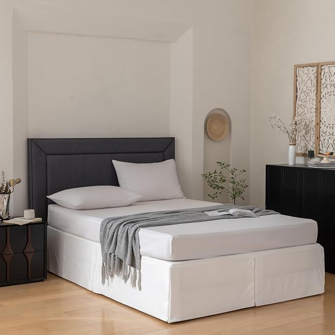 Queen Bed Skirt, Grid Plaid Soft Quadruple Pleated Ruffle Bed Skirt, Tailored - Image 5
